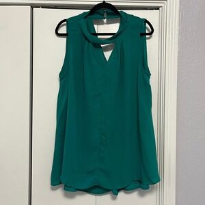 Umgee USA Emerald Green Sleeveless Mock Neck Cutout Blouse Top